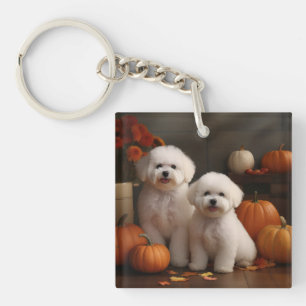 Porte-clés Chiot Bichon Frise Délice d'Automne Citrouille 