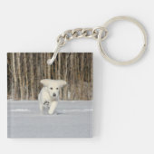 Porte-clés Chiot blanc Golden Retriever en neige (Dos)