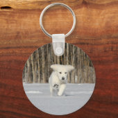 Porte-clés Chiot blanc Golden Retriever en neige (Verso)