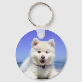 Porte-clés Chiot blanc Husky avec yeux bleus
