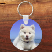 Porte-clés Chiot blanc Husky avec yeux bleus (Recto)