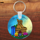 Porte-clés Chiot dans une boîte, Joyeux Noël (Recto)
