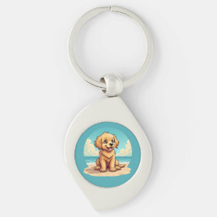 Porte-clés Chiot doré mignon sur une scène de plage ensoleill