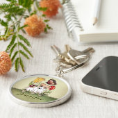 Porte-clés Chiot mignon avec papillon, coccinelle et tulipes (Côté)