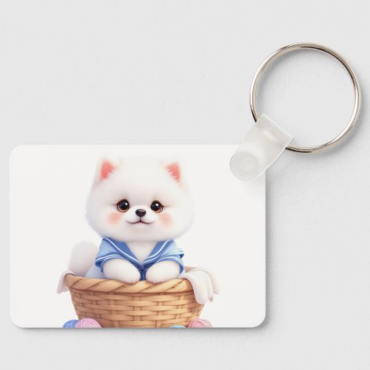 Porte-clés chiot mignon dans un panier (Recto)
