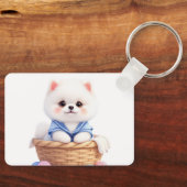 Porte-clés chiot mignon dans un panier (Recto)