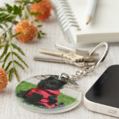 Porte-clés Chiot noir de Pomeranian regardant (Devant droit)