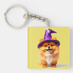 Porte-clés Chiot Pomeranian Adorable Portant un Chapeau de So