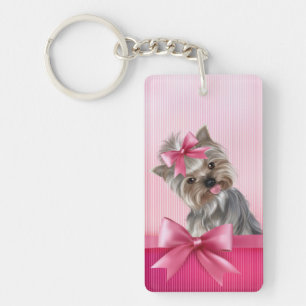 Porte-clés Chiot rose de princesse Yorkie de Yorkshire