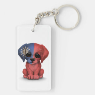 Porte-clés Chiot taiwanais patriotique mignon de drapeau,