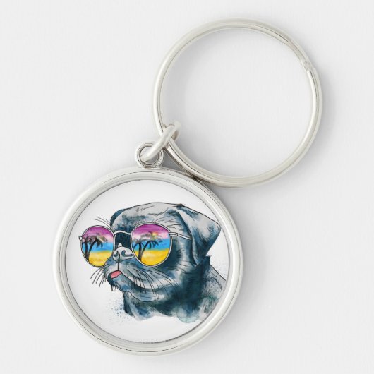 Porte-clés Chiot tropical d'aquarelle (Devant)