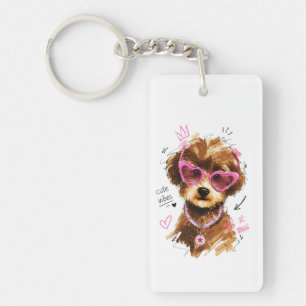 Porte-clés Chiots Caniches Vibrations Mignonnes avec Lunettes