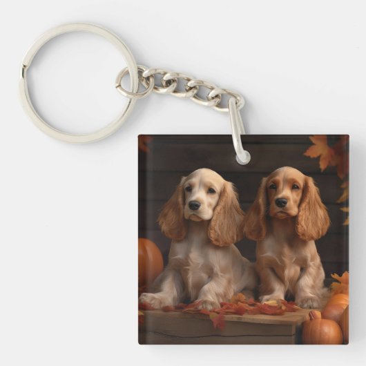 Porte-clés Chiots Cocker Spaniel Délice d'Automne Citrouille (Devant)
