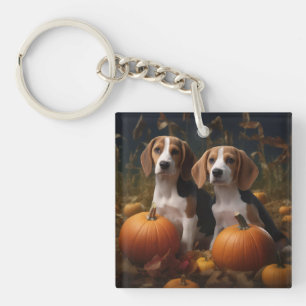 Porte-clés Chiots Foxhound Anglais Américain Délice d'Automne