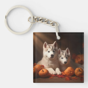 Porte-clés Chiots Husky Sibérien Délice d'Automne Citrouille