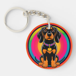 Porte-clés Chiots teckel entouré d'un arc-en-ciel vibrant