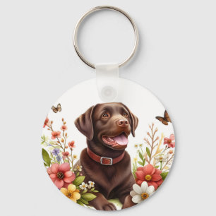 Porte-clés Chocolat d'aquarelle Labrador par jour ensoleillé 
