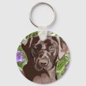 Porte-clés Chocolate Brown Labrador against Bluebells (Verso)