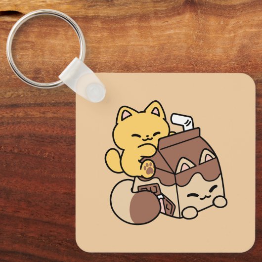 Porte-clés Chocolate Milk Sipping on Bliss – Kawaii Cat Food (Recto)