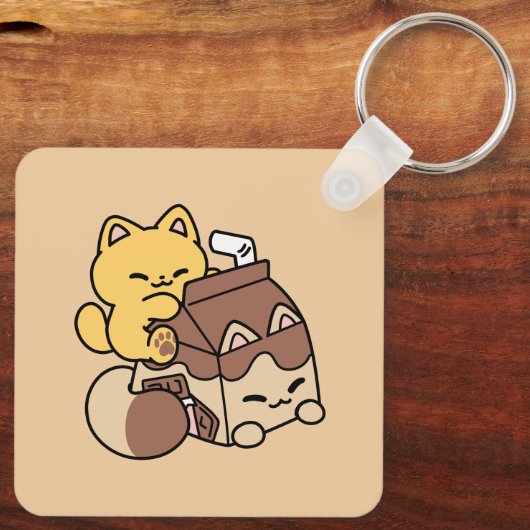 Porte-clés Chocolate Milk Sipping on Bliss – Kawaii Cat Food (Verso)