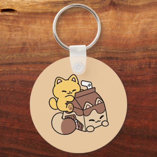 Porte-clés Chocolate Milk Sipping on Bliss – Kawaii Cat Food (Recto)