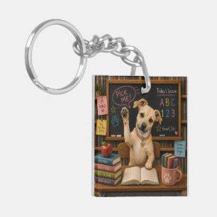 Porte-clés Choisis-moi ! Chien d'école mignon levant la patte