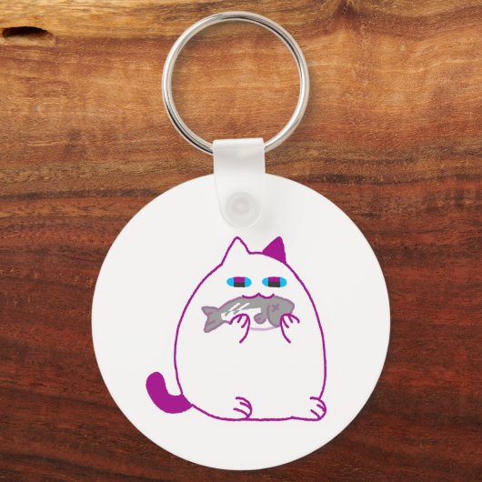 Porte-clés Chonky White Cat with a Fish (Recto)