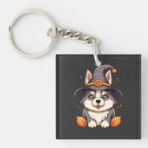 Porte-clés Chou Husky dans l'Halloween Casquette d'une sorciè