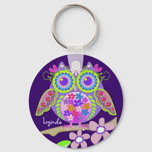 Porte-clés Chouette à fleurs mignonne avec porte - clé de nom (Recto)