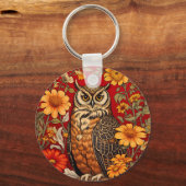 Porte-clés Chouette À Rayures Et Fleurs De Zinnia (Verso)