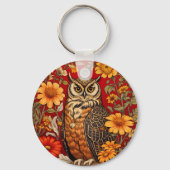 Porte-clés Chouette À Rayures Et Fleurs De Zinnia (Verso)