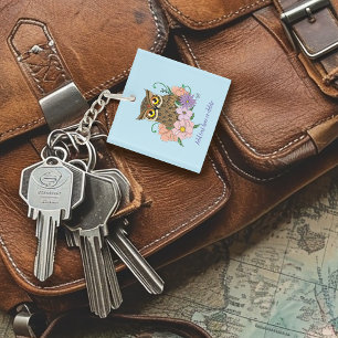 Porte-clés Chouette aux fleurs pastel de printemps