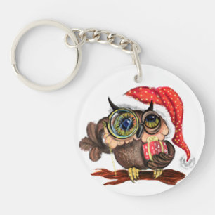Porte-clés Chouette Bébé en Noël Casquette et cadeau - Amusan