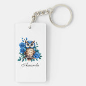 Porte-clés Chouette bleu aquarelle et Rose (Dos)