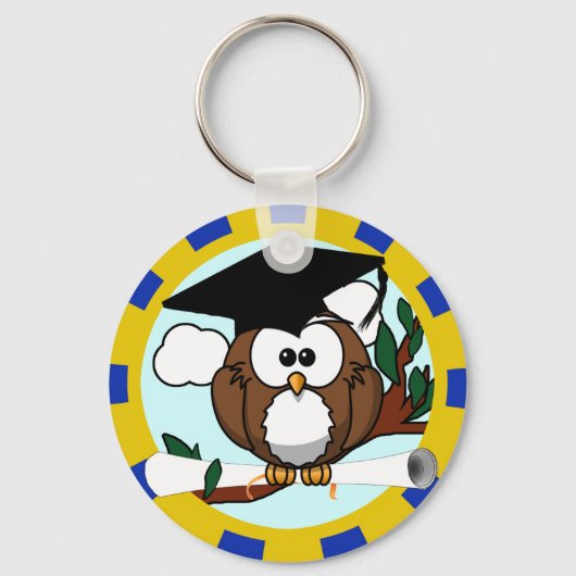 Porte-clés Chouette Bleu Et Or (Recto)