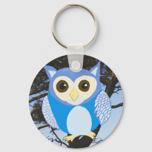 Porte-clés Chouette bleue dans un arbre