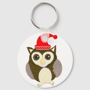 Porte-clés Chouette Brown de Noël avec Père Noël