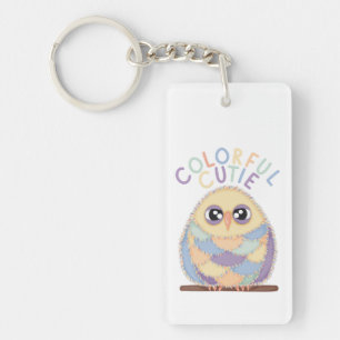 Porte-clés Chouette Colorée Vibrante avec Texte