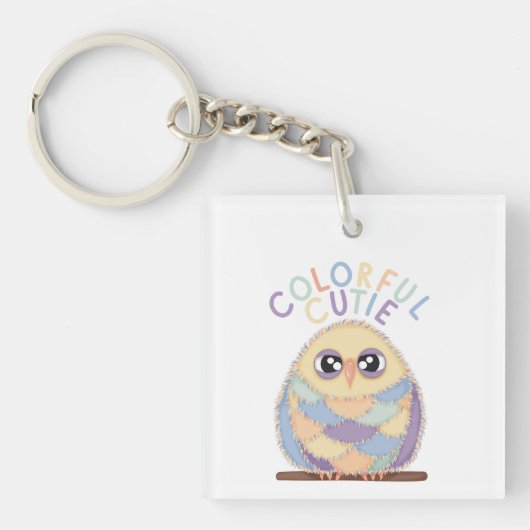 Porte-clés Chouette Colorée Vibrante avec Texte (Devant)