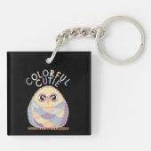 Porte-clés Chouette Colorée Vibrante avec Texte (Dos)