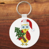 Porte-clés Chouette dans un chapeau de Noël avec arbre de Noë (Recto)
