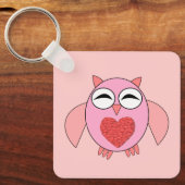 Porte-clés Chouette de coeur rose personnalisée (Recto)