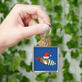 Porte-clés Chouette de Noël avec renard et pin (main)