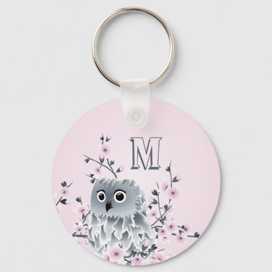 Porte-clés Chouette douce Monogramme de fille rose (Recto)