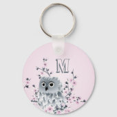 Porte-clés Chouette douce Monogramme de fille rose (Verso)