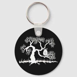 Porte-clés Chouette éffrayante dans l'arbre