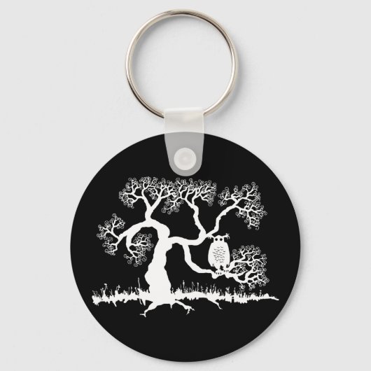 Porte-clés Chouette éffrayante dans l'arbre (Recto)