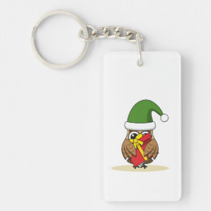 Porte-clés Chouette elfe de Noël avec présent