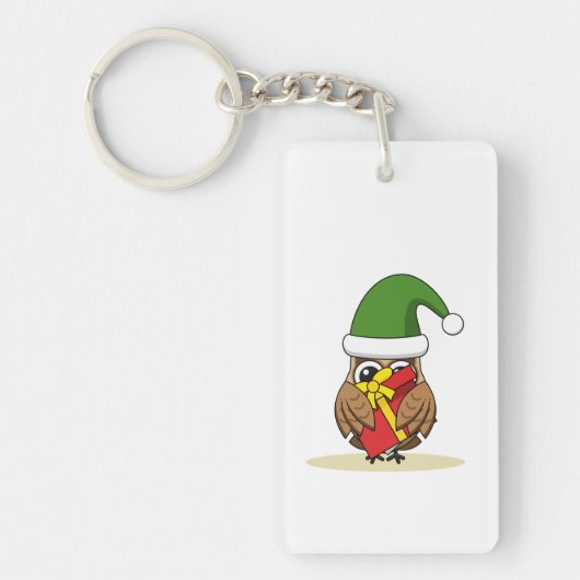 Porte-clés Chouette elfe de Noël avec présent (Devant)