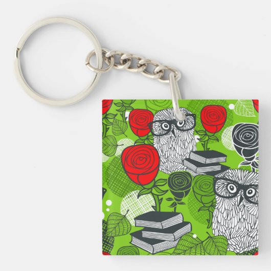 Porte-clés Chouette en roses rouges (Devant)